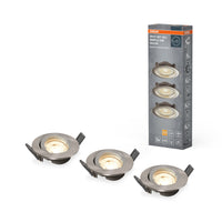OSRAM LED spot encastrable, Ø 90mm, lot de 3, 3x 5W, blanc chaud, gradable en continu par interrupteur mural, gris