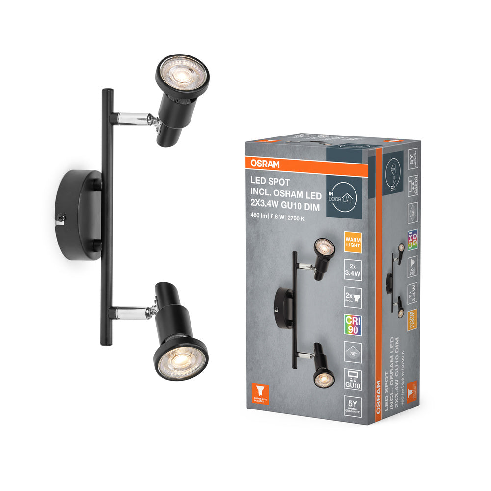 OSRAM LED SPOT GU10 Plafonnier 2 x 3,4W, 460lm, noir