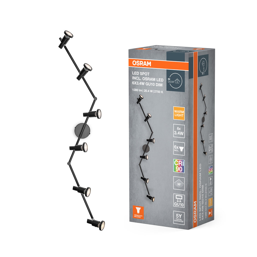OSRAM LED SPOT GU10 Plafonnier 6 x 3,4W, 1380lm, noir
