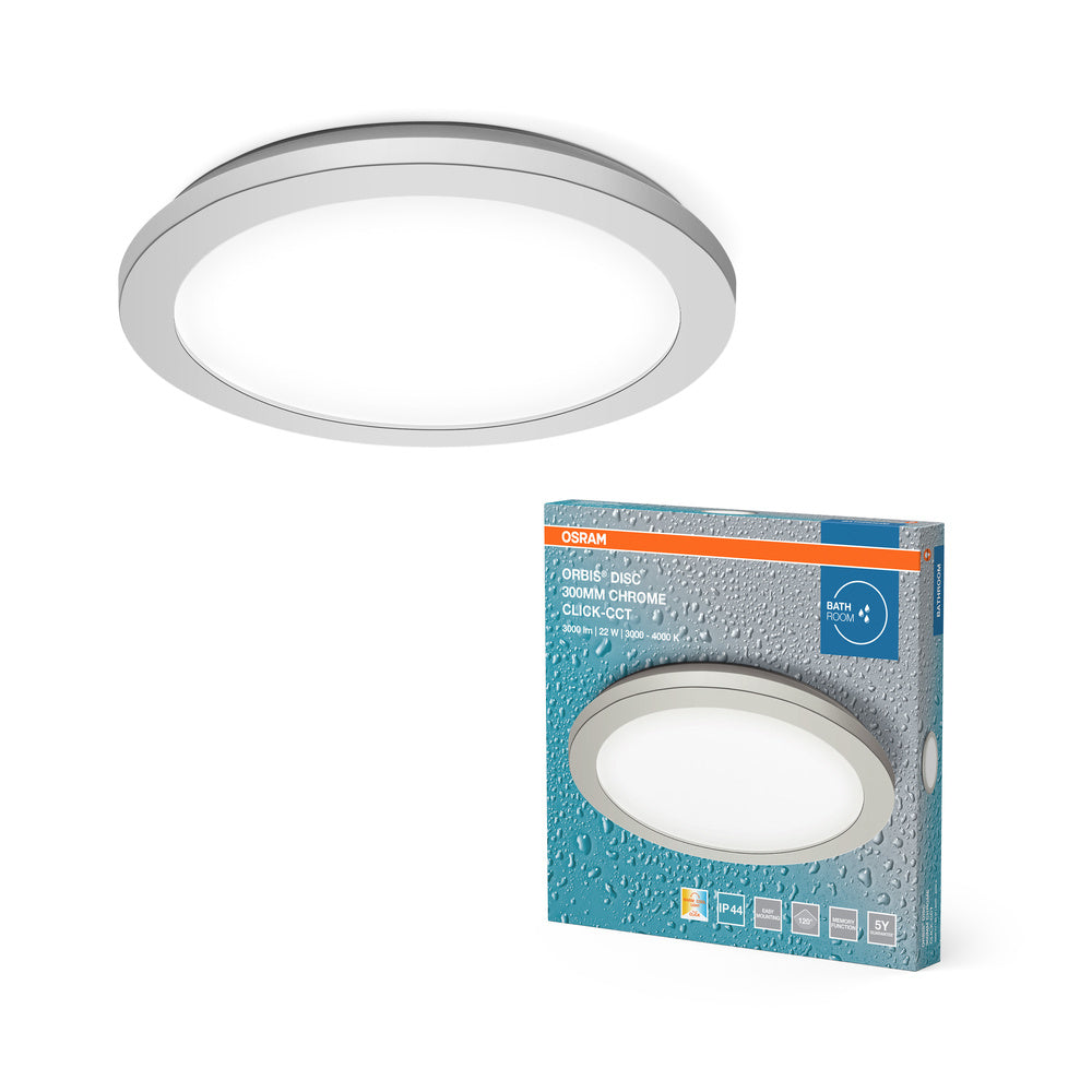 OSRAM ORBIS Disc Plafonnier de salle de bain 30cm 22W Click CCT IP44 Chrome