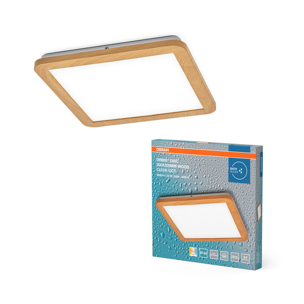 OSRAM ORBIS Disc Plafonnier de salle de bain 30x30cm 22W IP44 Décor bois