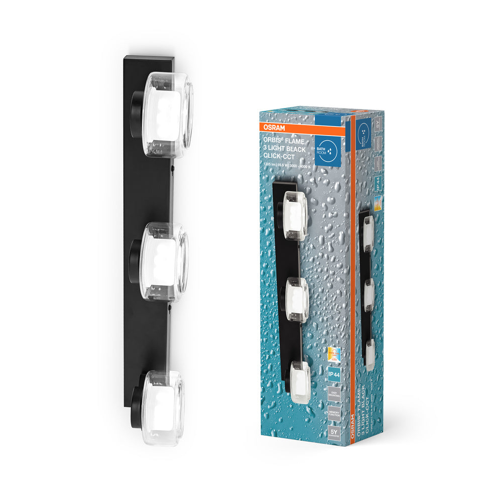 OSRAM ORBIS Flamme Applique murale de salle de bain 16.5W Click CCT IP44 noir