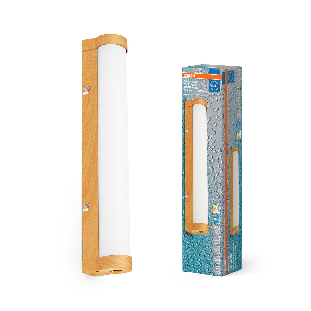OSRAM ORBIS Tube miroir de salle de bain applique murale verre givré 9W 40cm décor bois