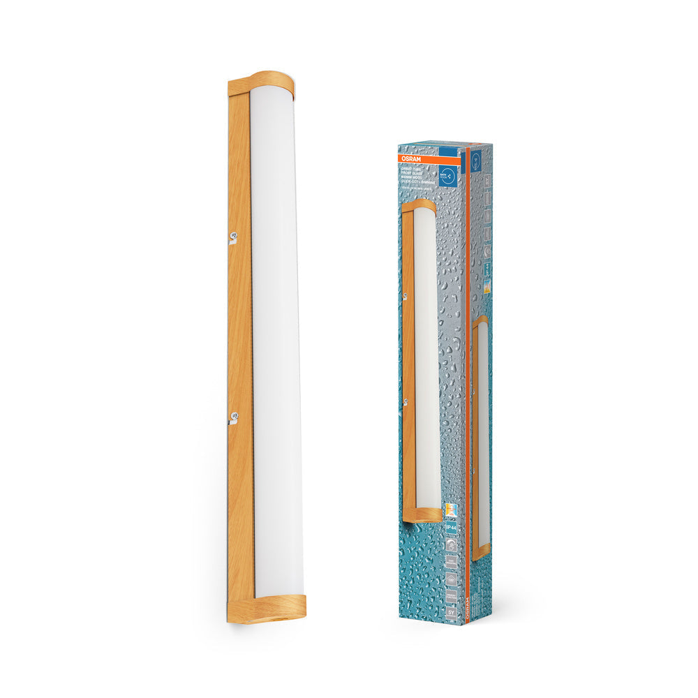 OSRAM ORBIS Tube miroir de salle de bain applique murale verre givré 12W 60cm décor bois