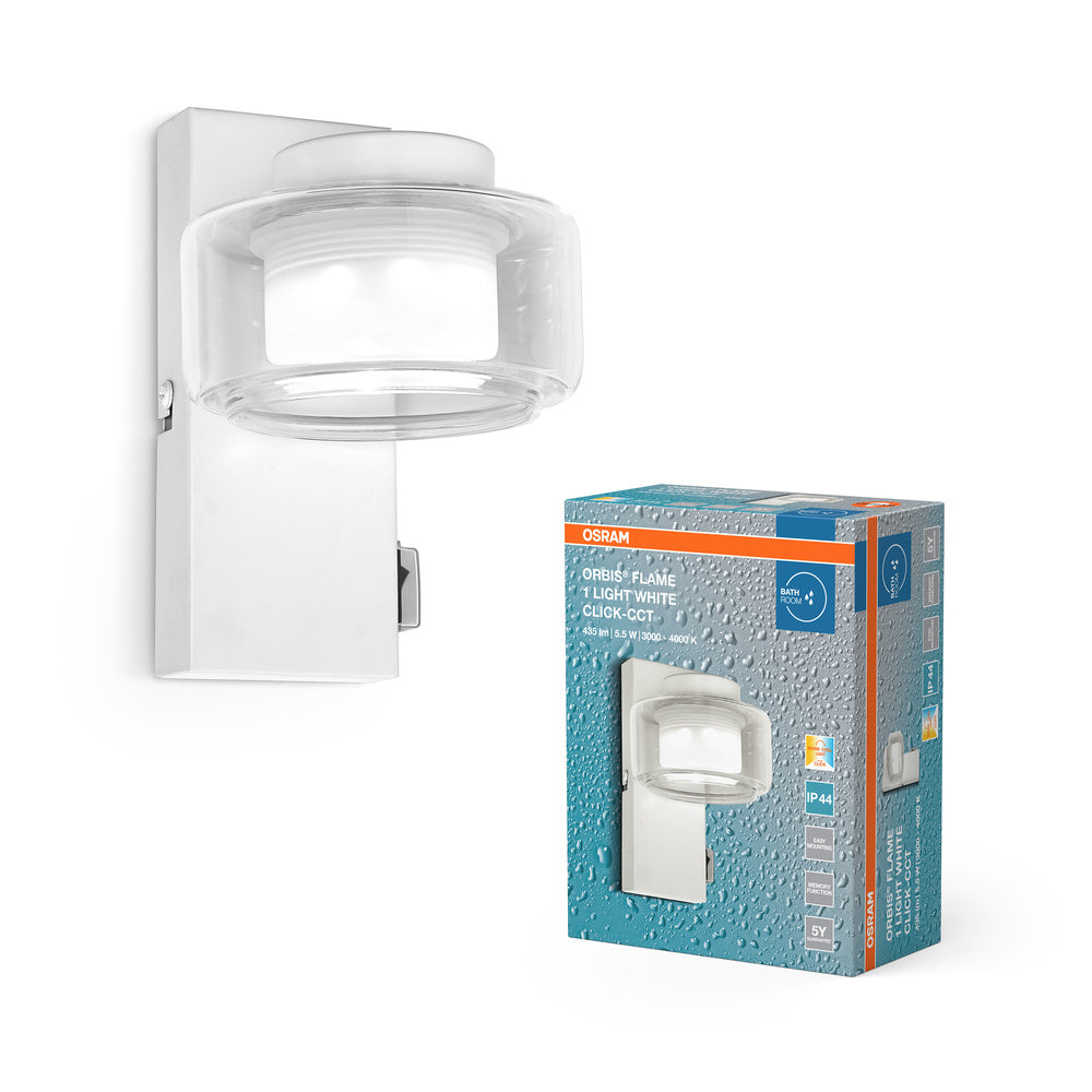 OSRAM ORBIS Flamme Applique murale de salle de bain 5.5W Click CCT IP44 blanc