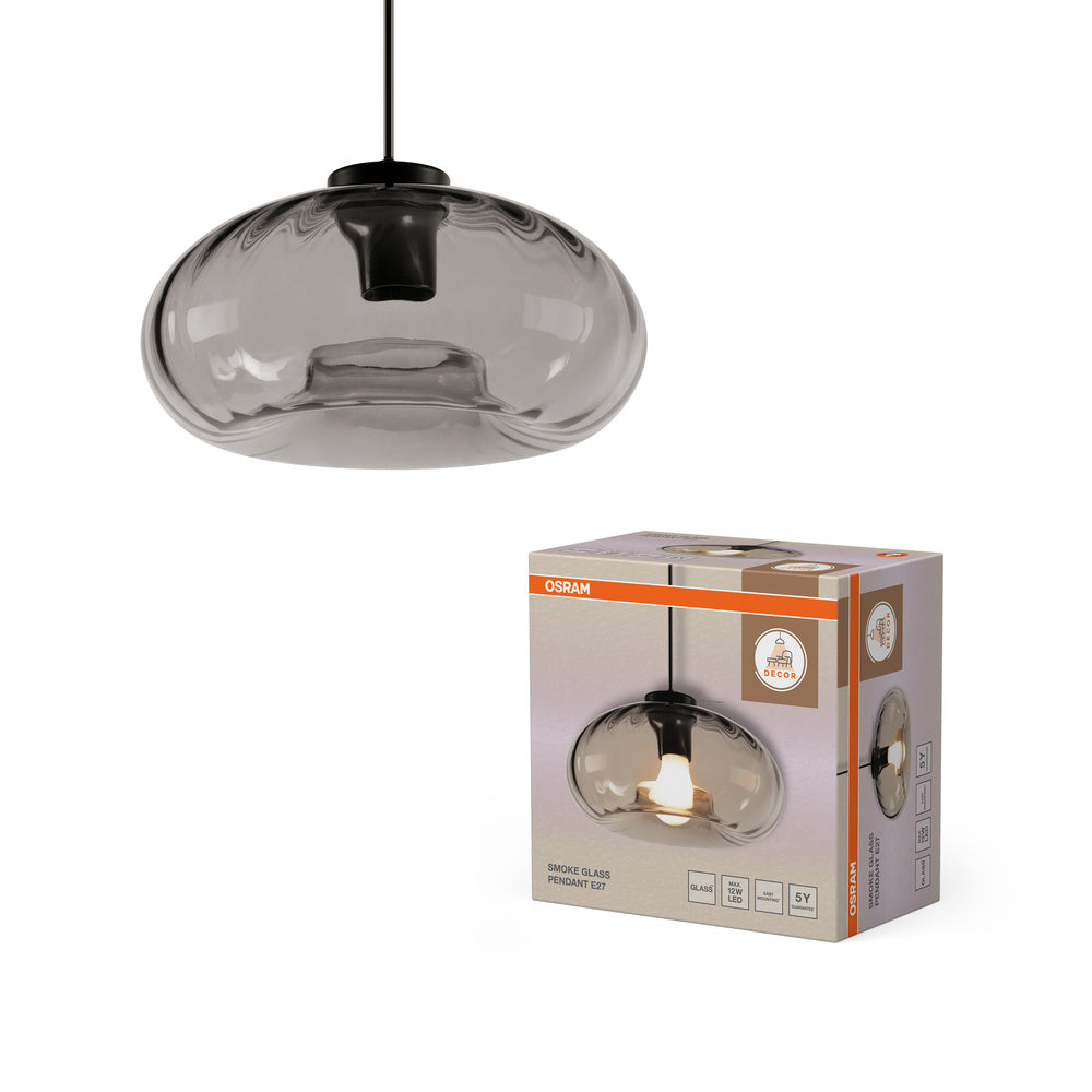 OSRAM Suspension en verre fumé décoratif E27 noir