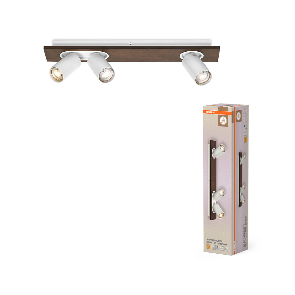 OSRAM DECOR SPOT MERCURY Plafonnier, 3 x 3,4W, aspect bois, blanc