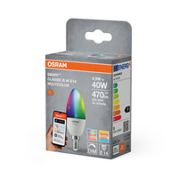 OSRAM Matter SMART+ LED Lampe CLASSIC B, RGB, Frost-Optik, 4,9W, 470lm, E14