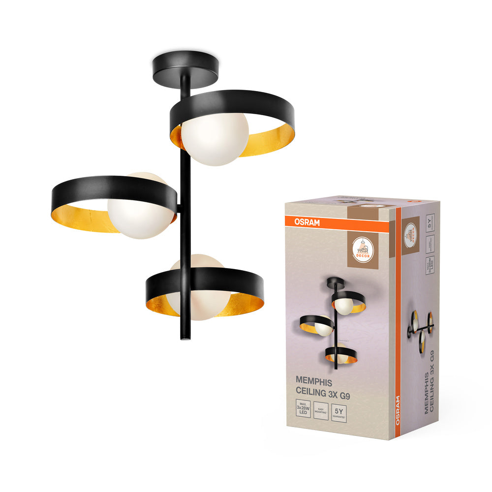 OSRAM DECOR Memphis plafonnier, noir/or, G9