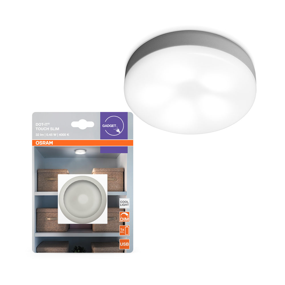 OSRAM Lampe à piles LED pour dessous de mur/armoire, DOT-it Touch 0,45 W, 5V Blanc froid 4000K