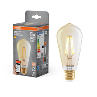 OSRAM Matter SMART+ LED-Lampe mit WiFi Technologie in Gold Edison Form, Sockel E27, Dimmbar,Warmweiß (2400K), ersetzt Glühlampen mit 53 W, SMART+ WiFi Classic Dimmable, 1er-Pack