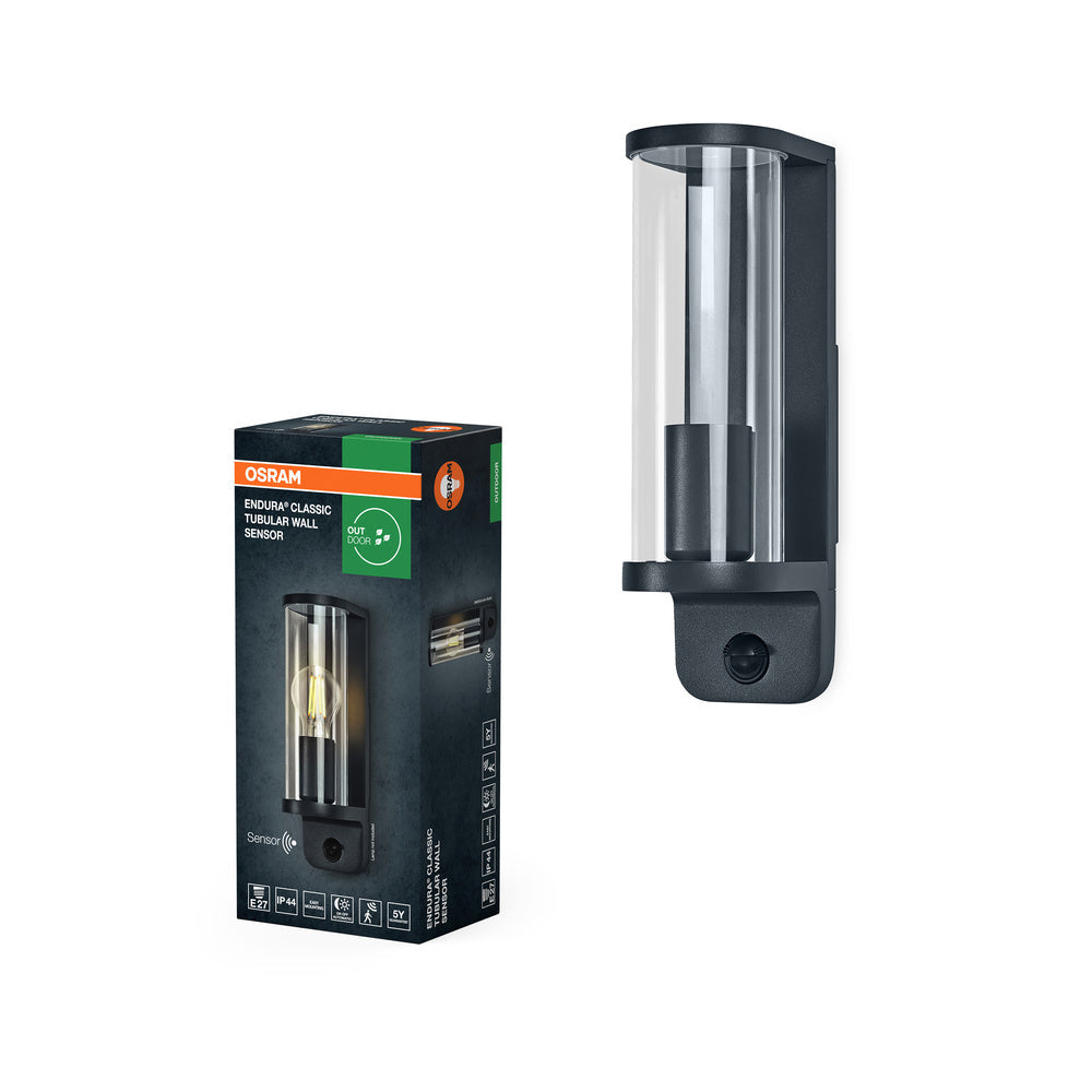 OSRAM ENDURA® CLASSIC TUBULAR Wandleuchte mit Sensor E27 IP44 Dunkelgrau
