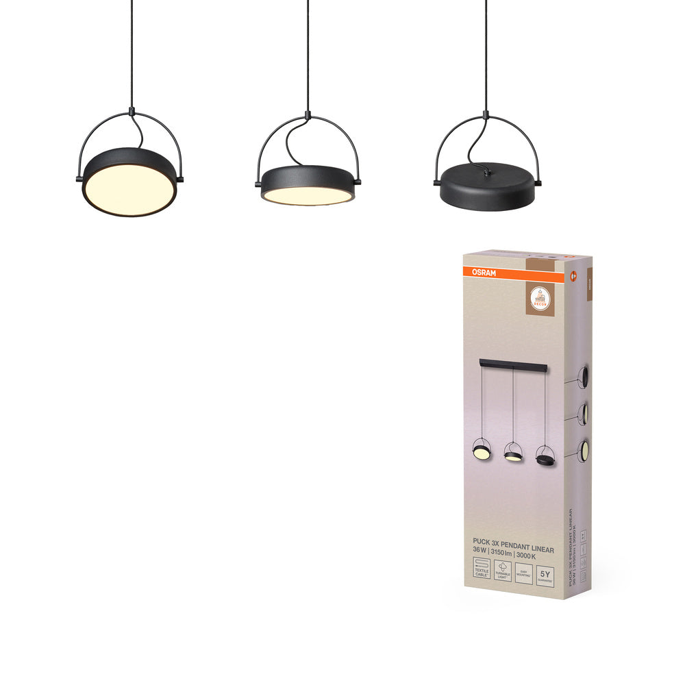 OSRAM Decor Puck 3XPendant LN 36W 930 Black