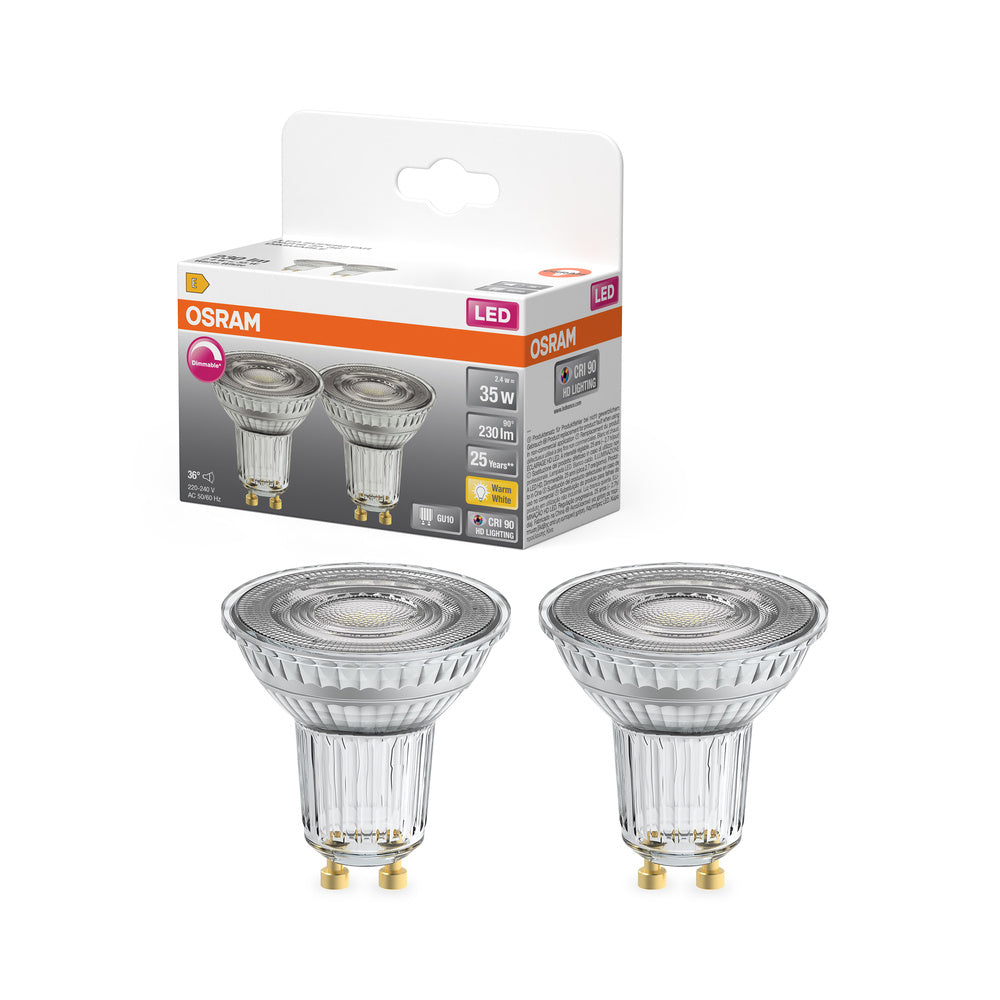 OSRAM Lampe réflecteur LED PAR16 dimmable avec culot GU10, blanc chaud (2700K), spot en verre, 3.7W, remplacement pour lampe réflecteur 35W, LED SUPERSTAR PAR16