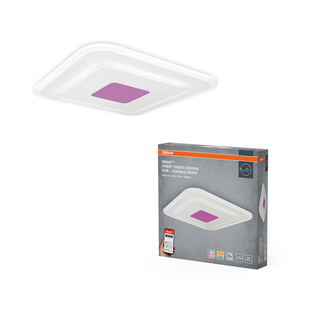 OSRAM Wifi SMART+ ORBIS SADDIE LED RGBW multicolore Plafonnier 50x50cm Blanc réglable 36W / 2700-6500K