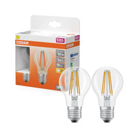 OSRAM LED-Lampen, klassische Kolbenform, 60 Watts Ersatz, E27, A-shape, 2700 Kelvin, Warm weiß, Klares Glas, 2-er Pack