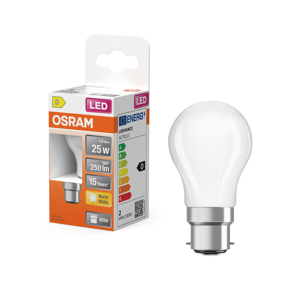 OSRAM LED Lampe LED Retrofit CLASSIC P 2.5W 827 Givré B22d, 250 lm, 2700 K, Blanc chaud