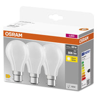 OSRAM LED Lampe LED BASE CLASSIC A LED Lampe 6.5W 827 Frosted B22d, 806 lm, 2700 K, Warmweiß, 3er Pack