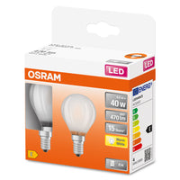 OSRAM LED-Lampen, klassische Miniballform, 40 Watts Ersatz, E14, P-shape, 2700 Kelvin, Warm weiß, Klares Glas, 2-er Pack