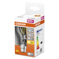 Lampe LED OSRAM LED Retrofit CLASSIC A 6,5W 827 Clear B22d, 806 lm, 2700 K, blanc chaud