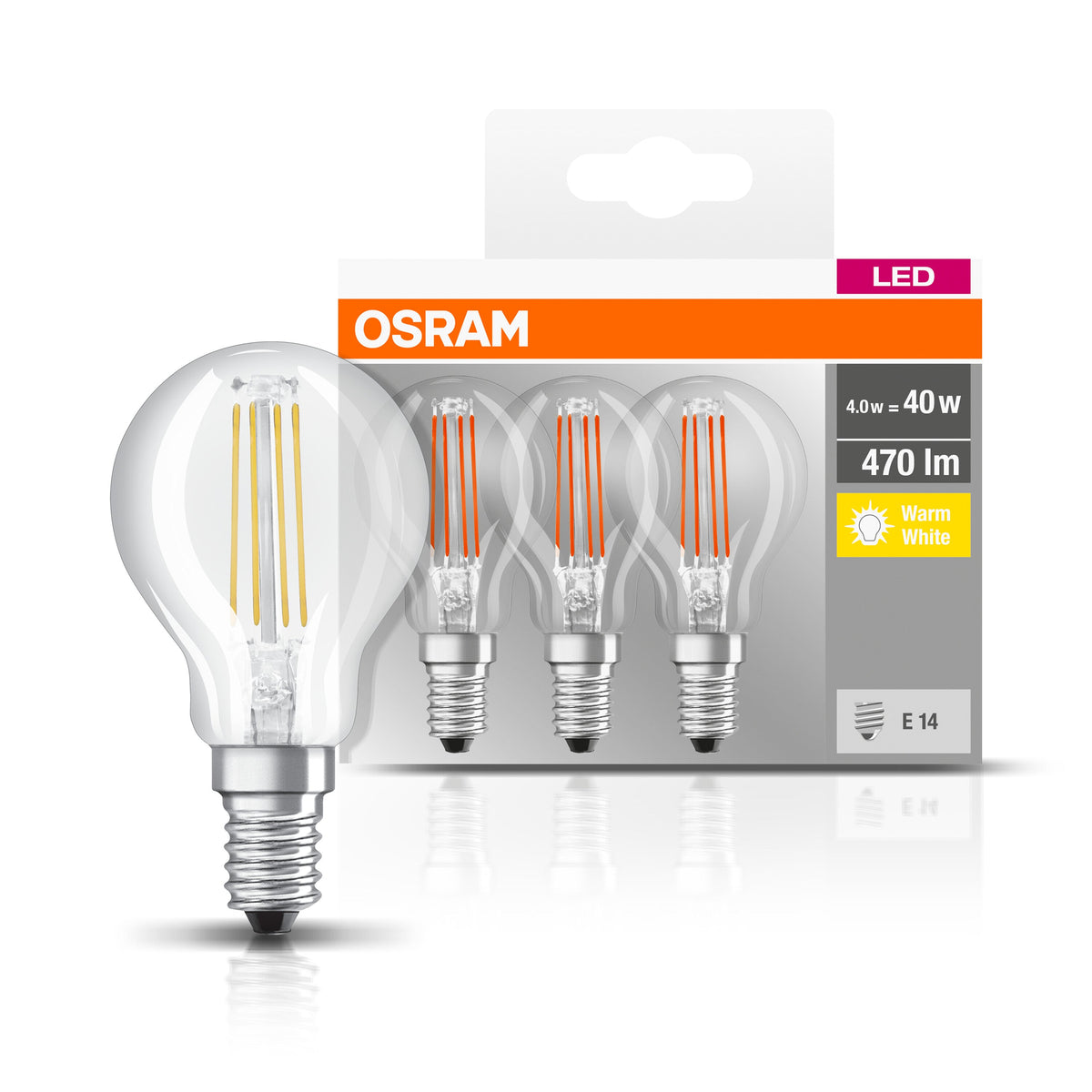 OSRAM LED Base Classic LED Lampe (ex 40W) 4W / 2700K 3er Pack E14