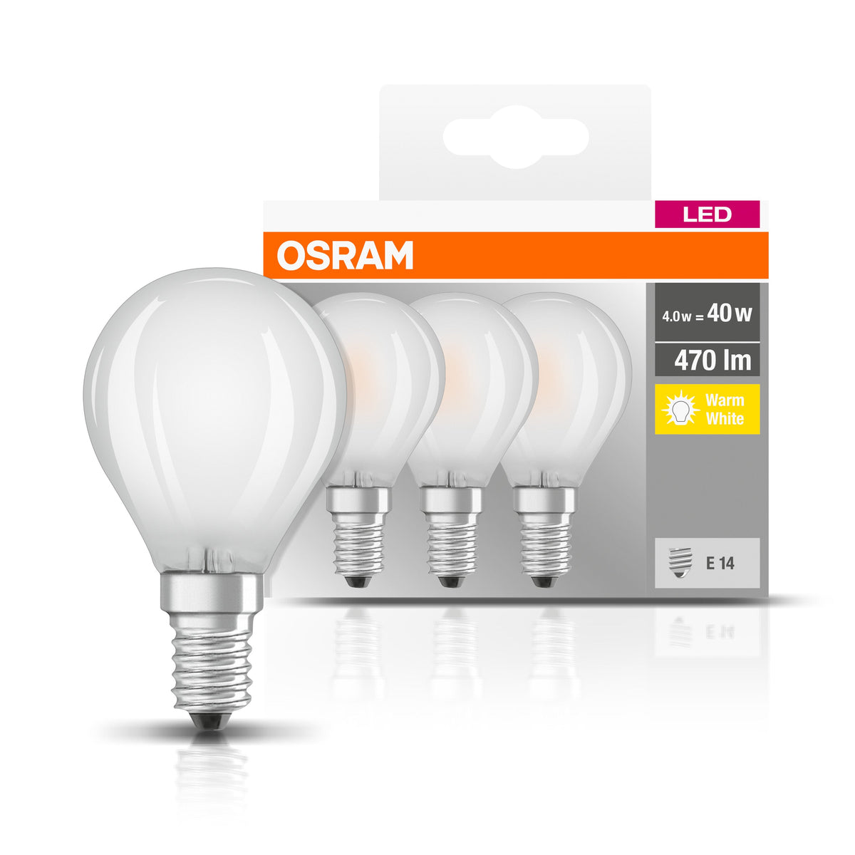 OSRAM LED Base Lampe LED mate (ex 40W) 4W / 2700K blanc chaud E14 pack de 3