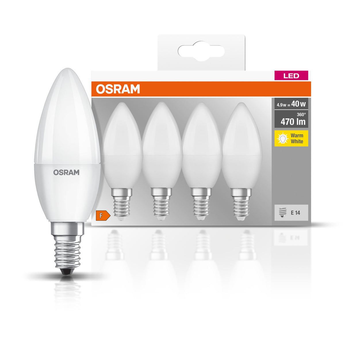 OSRAM LED Base Lampe LED forme bougie mate (ex 40W) 5,5W / 2700K blanc chaud E14 pack de 4