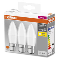 Lampe LED OSRAM LED BASE CLASSIC B Lampe LED 4,9 W 827 Frosted B22d, 470 lm, 2700 K, blanc chaud, lot de 3