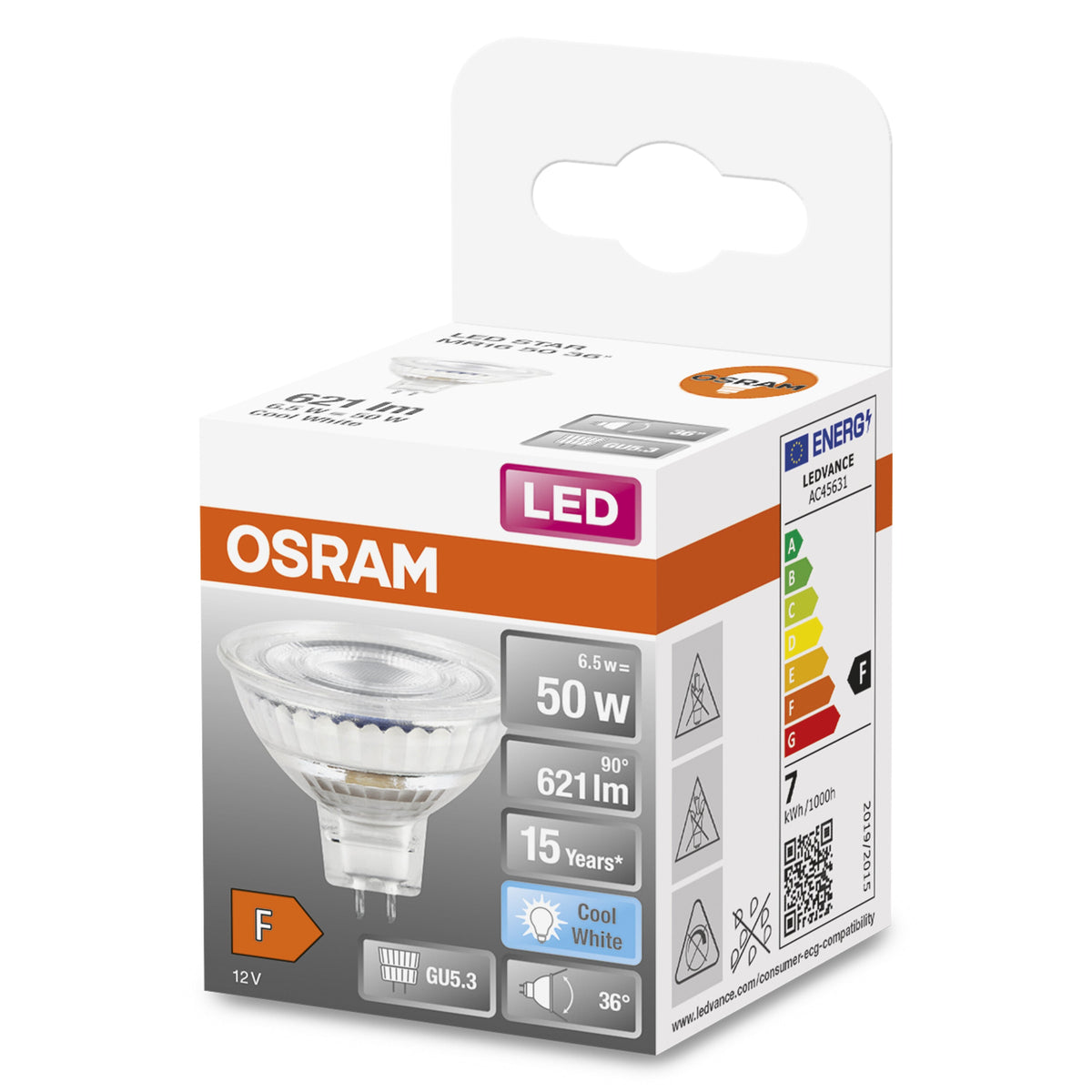 OSRAM LED STAR MR16 12V LED Spot (ex 50W) 6,5W / 4000K blanc froid GU5.3