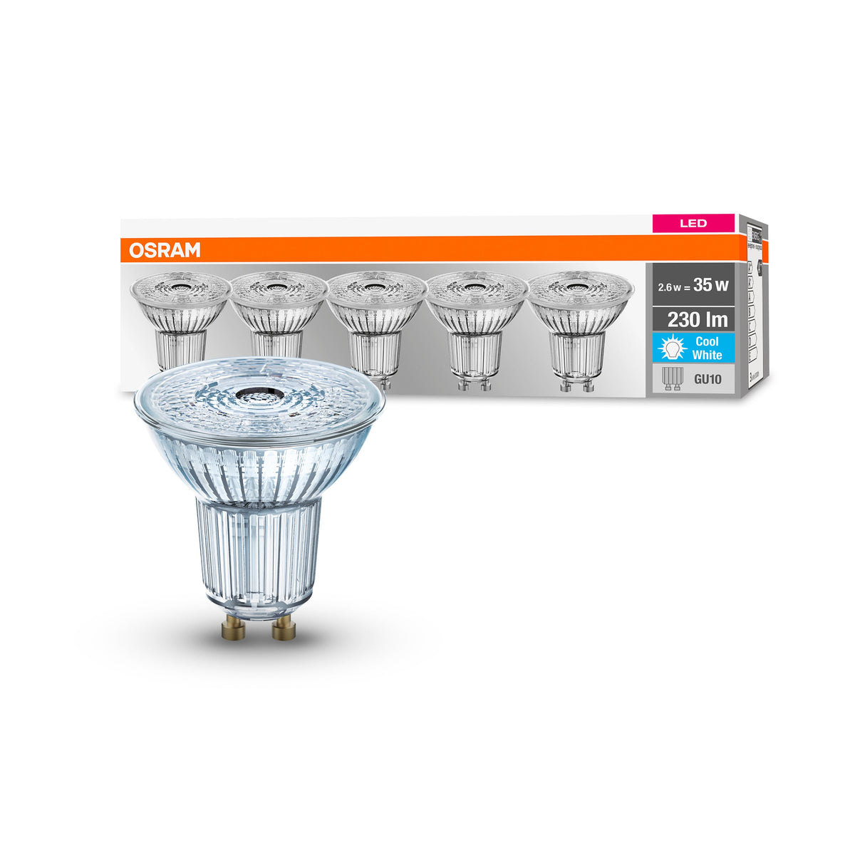 OSRAM LED Base PAR16 LED Spot (ex 35W) 2,6W / 4000K Kaltweiß GU10 5er Pack