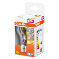 Lampe LED OSRAM LED Retrofit CLASSIC A 4W 827 Clear B22d, 470 lm, 2700 K, blanc chaud