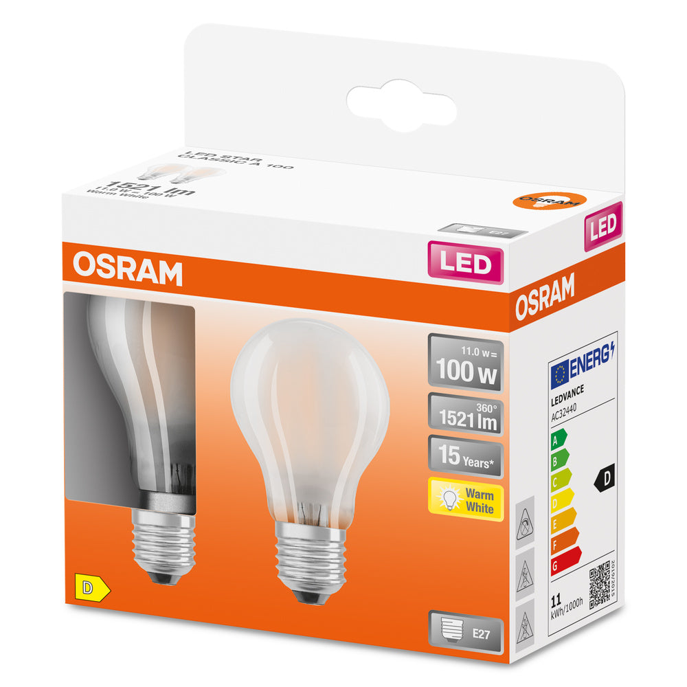Lampe LED OSRAM LED Retrofit CLASSIC A 11W 827 Frosted E27, 1521 lm, 2700 K, blanc chaud