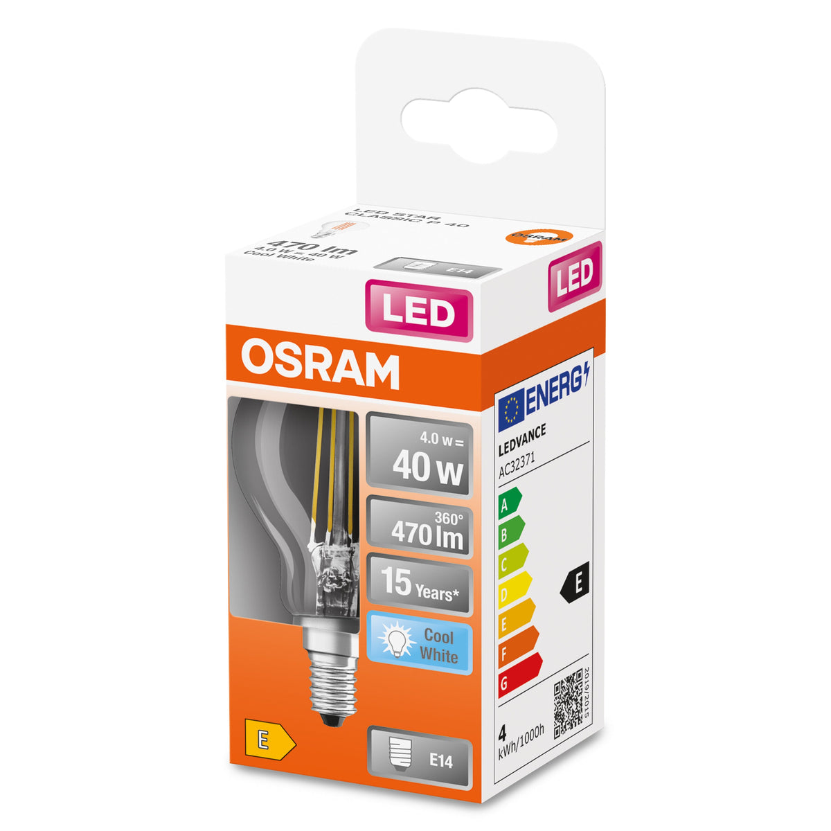 OSRAM Retrofit Classic P LED Lampe (ex 40W) 4W / 4000K Kaltweiß E14