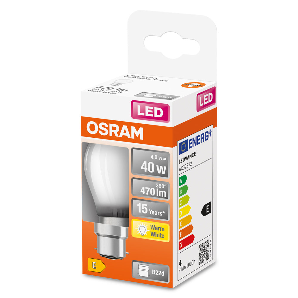 Lampe LED OSRAM LED Retrofit CLASSIC P 4W 827 Frosted B22d, 470 lm, 2700 K, blanc chaud
