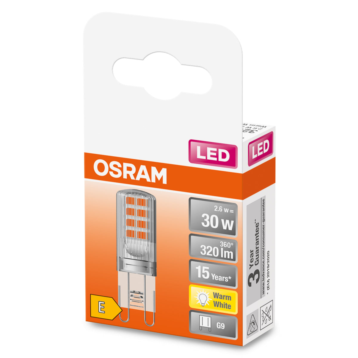 OSRAM LED Lampe à culot enfichable Lampe LED (ex 30W) 2,6W / 2700K blanc chaud PIN G9