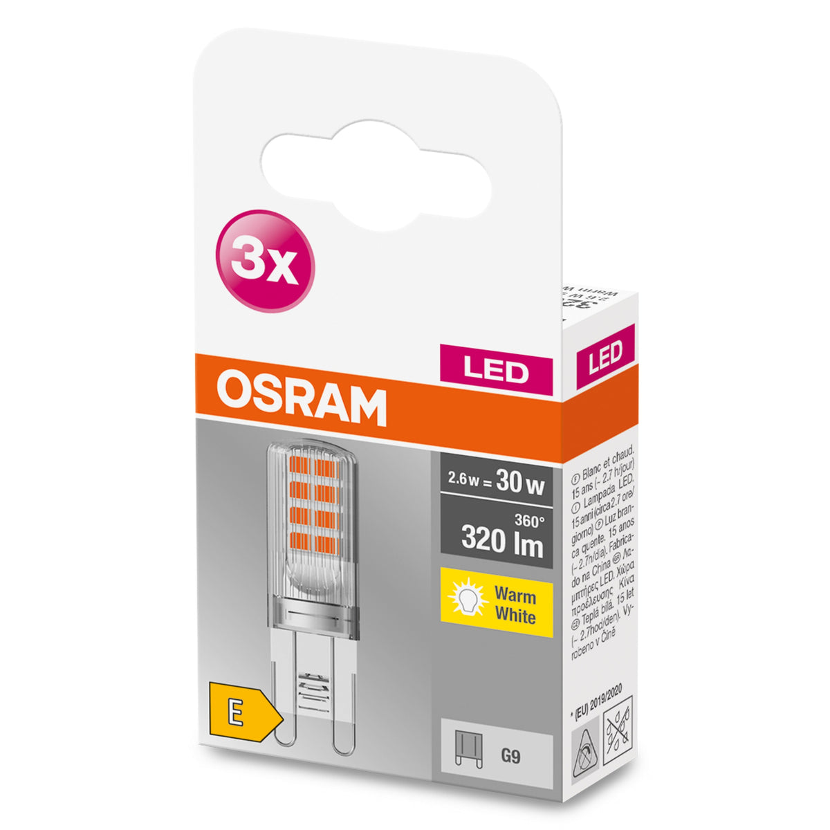 OSRAM LED Base ampoule à culot à LED (ex 30W) 2,6W / 2700K blanc chaud PIN G9 paquet de 3