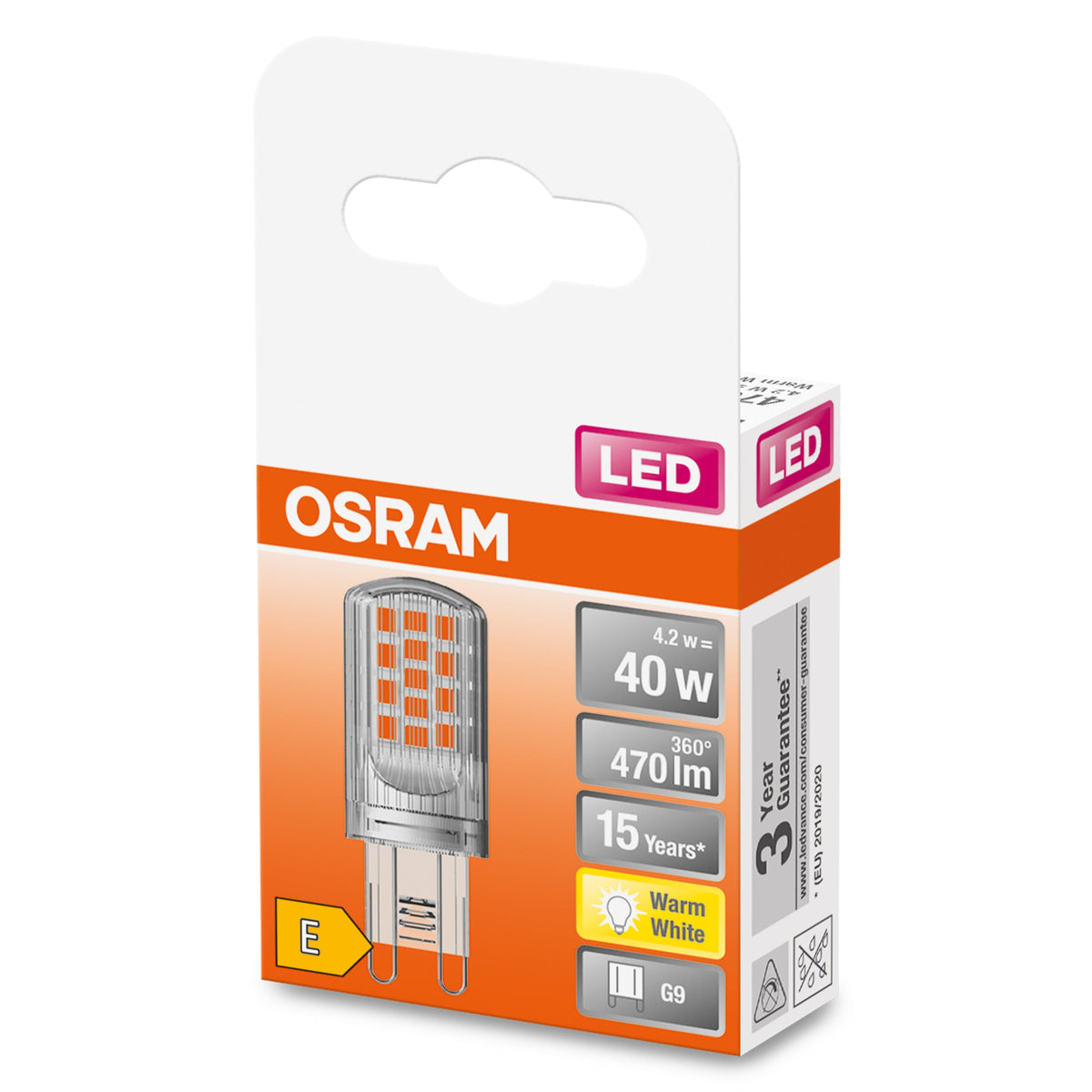 OSRAM LED Lampe à culot enfichable Lampe LED (ex 40W) 4,2W / 2700K blanc chaud PIN G9