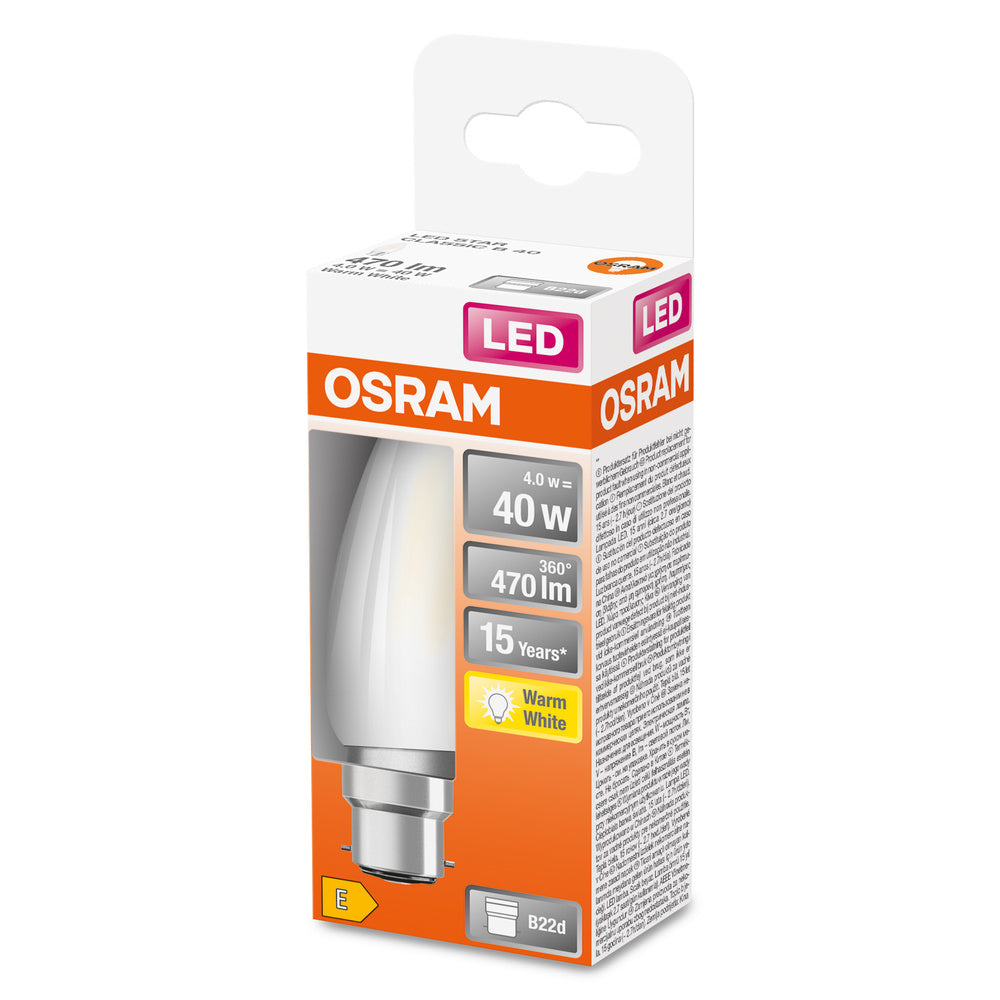 Lampe LED OSRAM LED Retrofit CLASSIC B 4W 827 Frosted B22d, 470 lm, 2700 K, blanc chaud