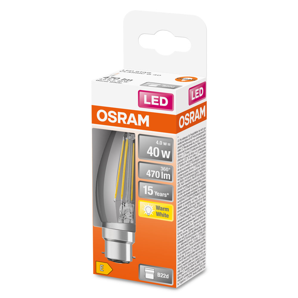 Lampe LED OSRAM LED Retrofit CLASSIC B 4W 827 Clear B22d, 470 lm, 2700 K, blanc chaud