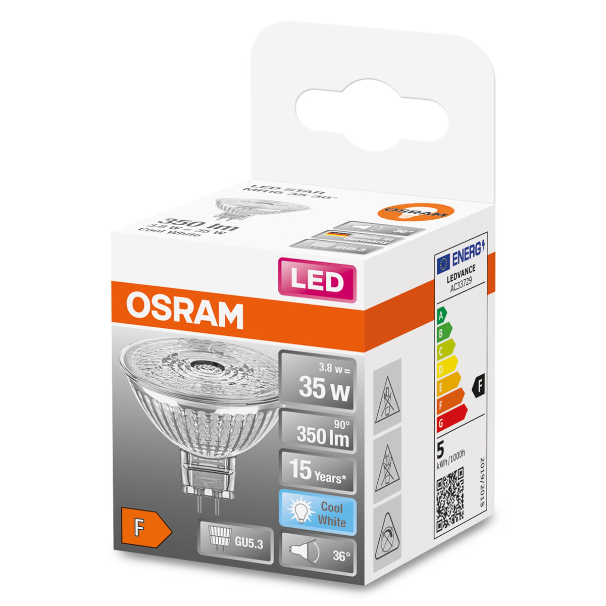 OSRAM LED STAR MR16 12V LED Spot (ex 35W) 3,8W / 4000K blanc froid GU5.3