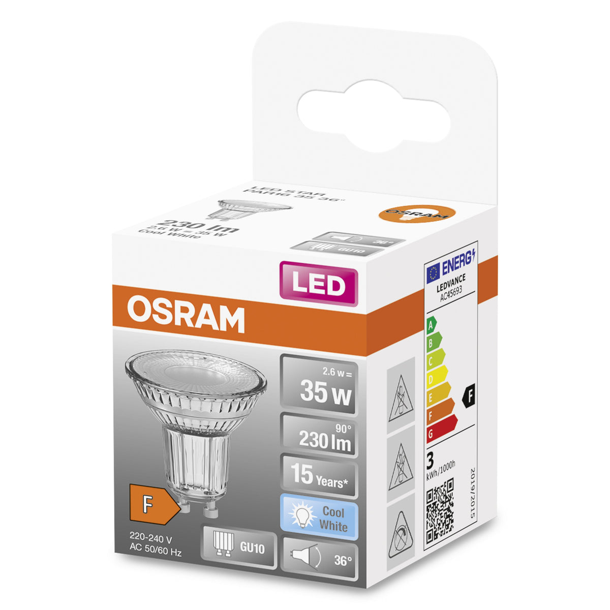 OSRAM LED STAR PAR16 LED Spot (ex 35W) 2,6W / 4000K blanc froid GU10