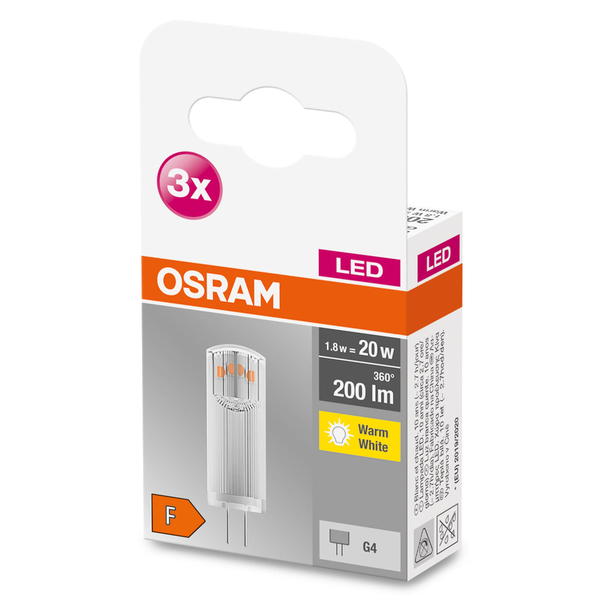 OSRAM LED Base lampe à culot à broches LED 12V (ex 20W) 1,8W / 2700K blanc chaud PIN G4 pack de 3