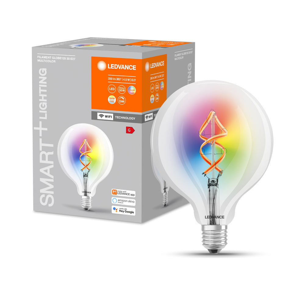 Ampoule LEDVANCE Wifi SMART+ filament Globe125 30 RGBW multicolore (ex 60W) 4,5W E27