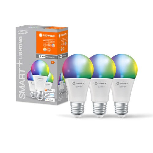 LEDVANCE WIFI  SMART+ LED-Lampe, gefrostet, RGB, 9W, 806lm, E27, 3er-Pack