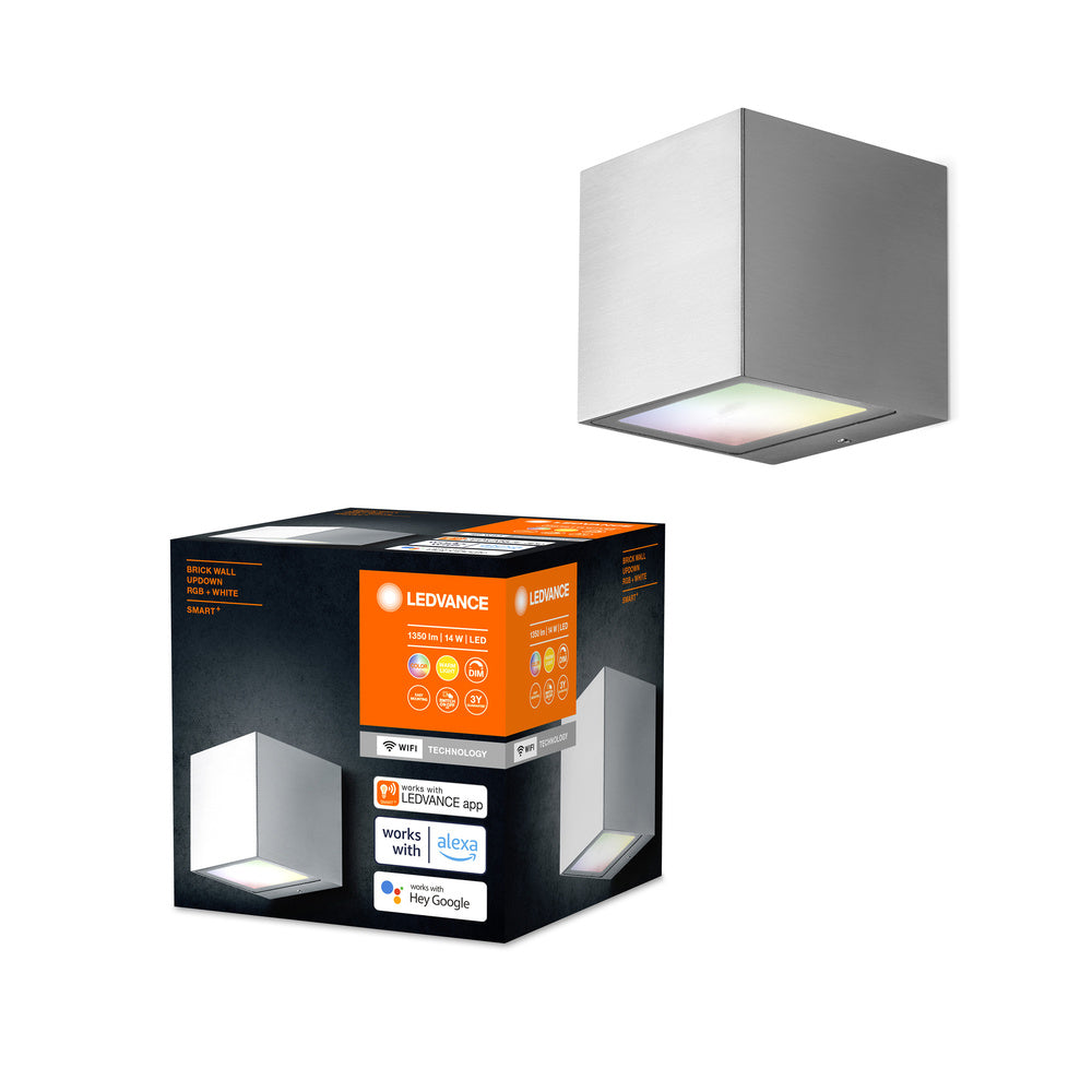 LEDVANCE Wifi SMART+ Brick WALL UPDOWN LED 8,5cm Wandleuchte RGBW mehrfarbig 14W / 3000K Warmweiß silbergrau